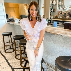 Zara Pleated Ruffle Buttoned Deep V-Neck Crop Top